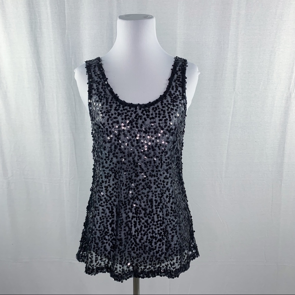 Humble Chic Collection black sheer sequin tank top